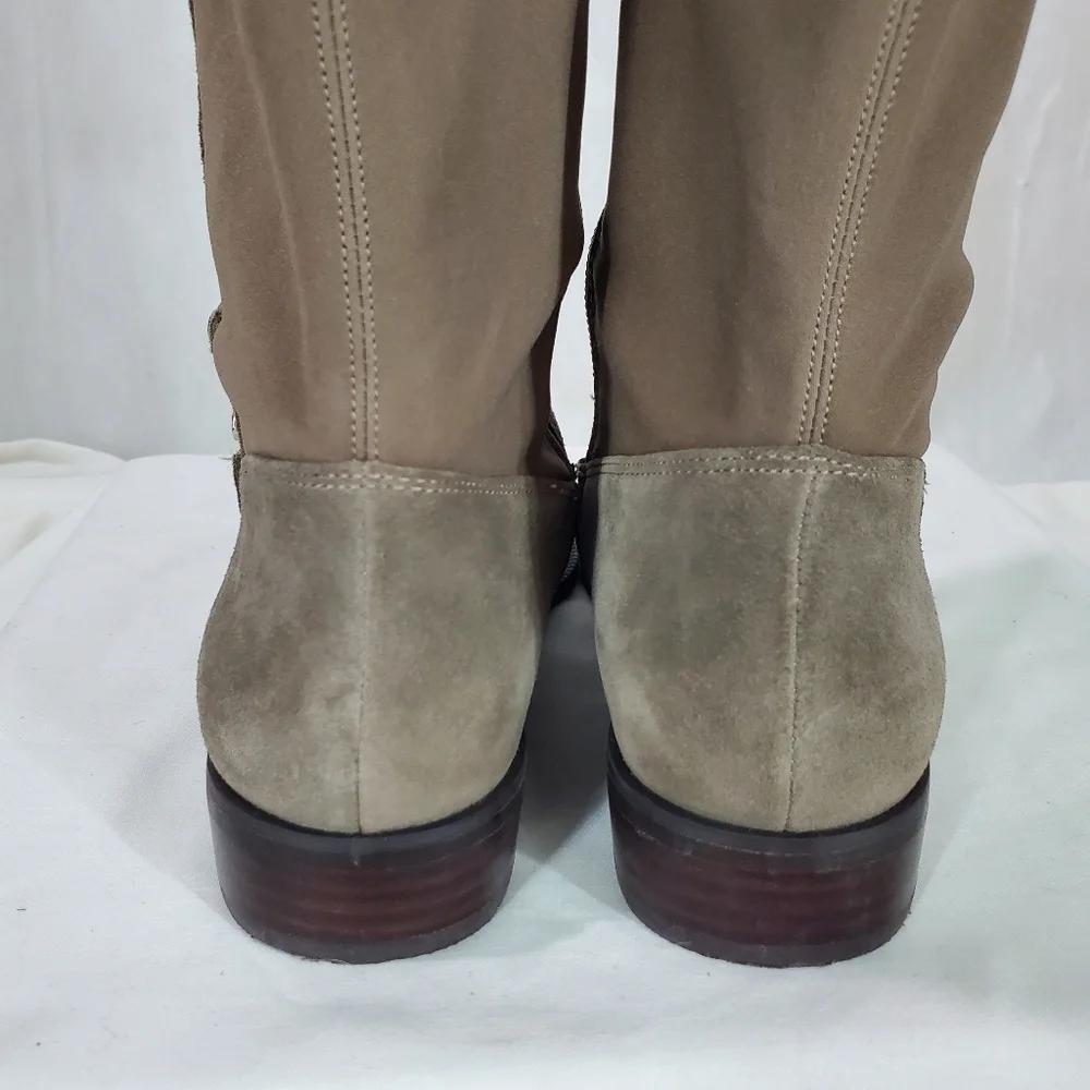 Marc Fisher Suede Leather Med Calf Tall Shaft Studded Taupe Gray Boots EUC 6.5
